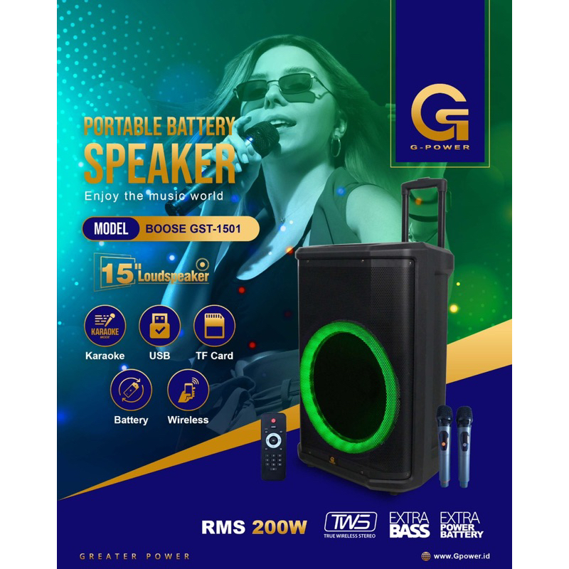 Gpower Speaker G Power Boose Gst 1501 G Power 15 inch portable Speaker G power 15 inch portable spiker G Power 200W G power sepeaker 15 inch