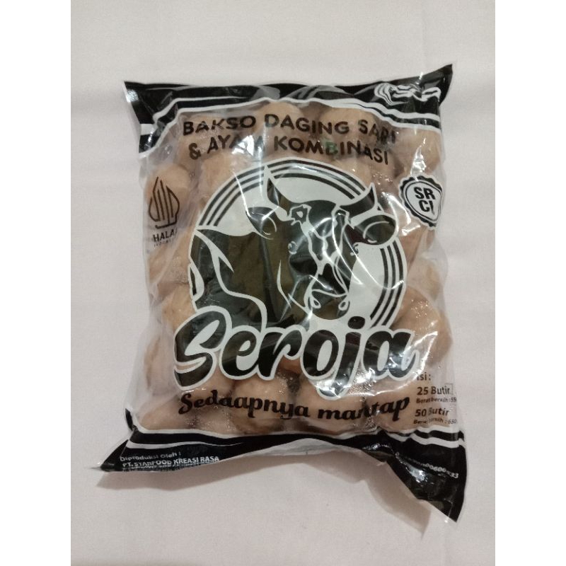 

BAKSO SEROJA SRCL HITAM ISI 50 PCS, bakso daging sapi kombinasi ayam