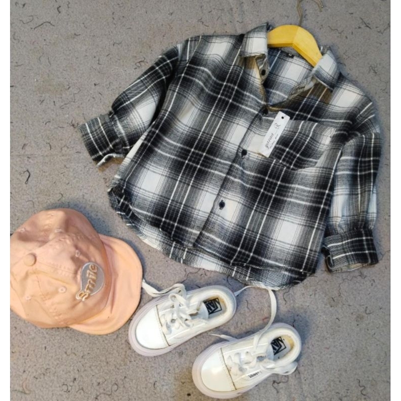 Kimberly flanel shirt anak cewek kemeja crop anak kemeja flanel anak perempuan outer blouse anak