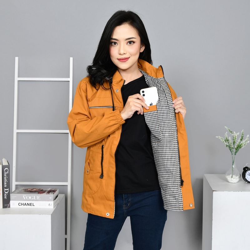 Jaket Parka Cewek Korean Style Jumbo Baby Canvas Warna mustard