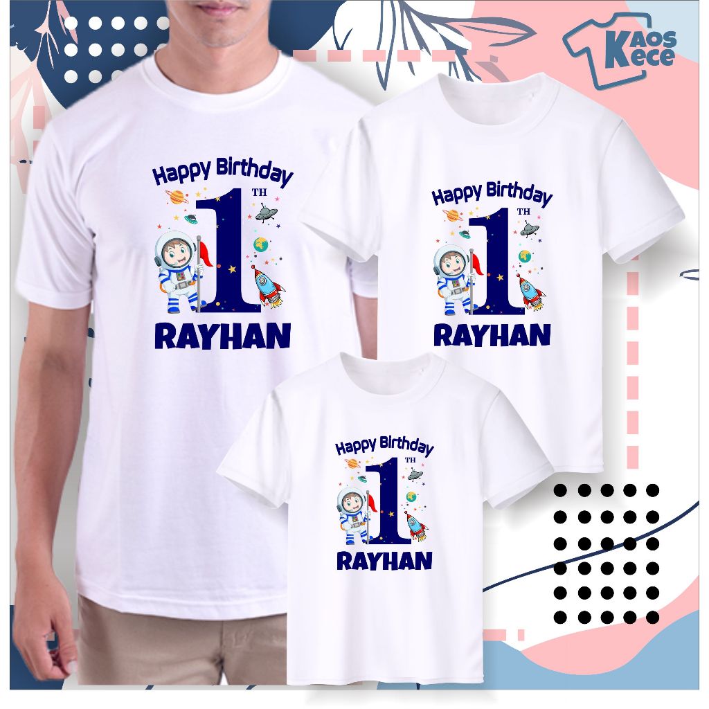 Kaos ultah couple family baju ulang tahun anak Astronot 2 custom