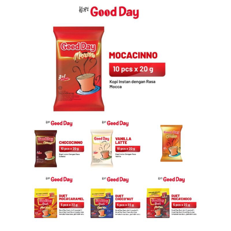 

Good Day Kopi Instant 3 in 1 Bag (10 sachet @20gr) & Good Day Duet Instant Coffee 3 in 1 (5 sachet @22gr)