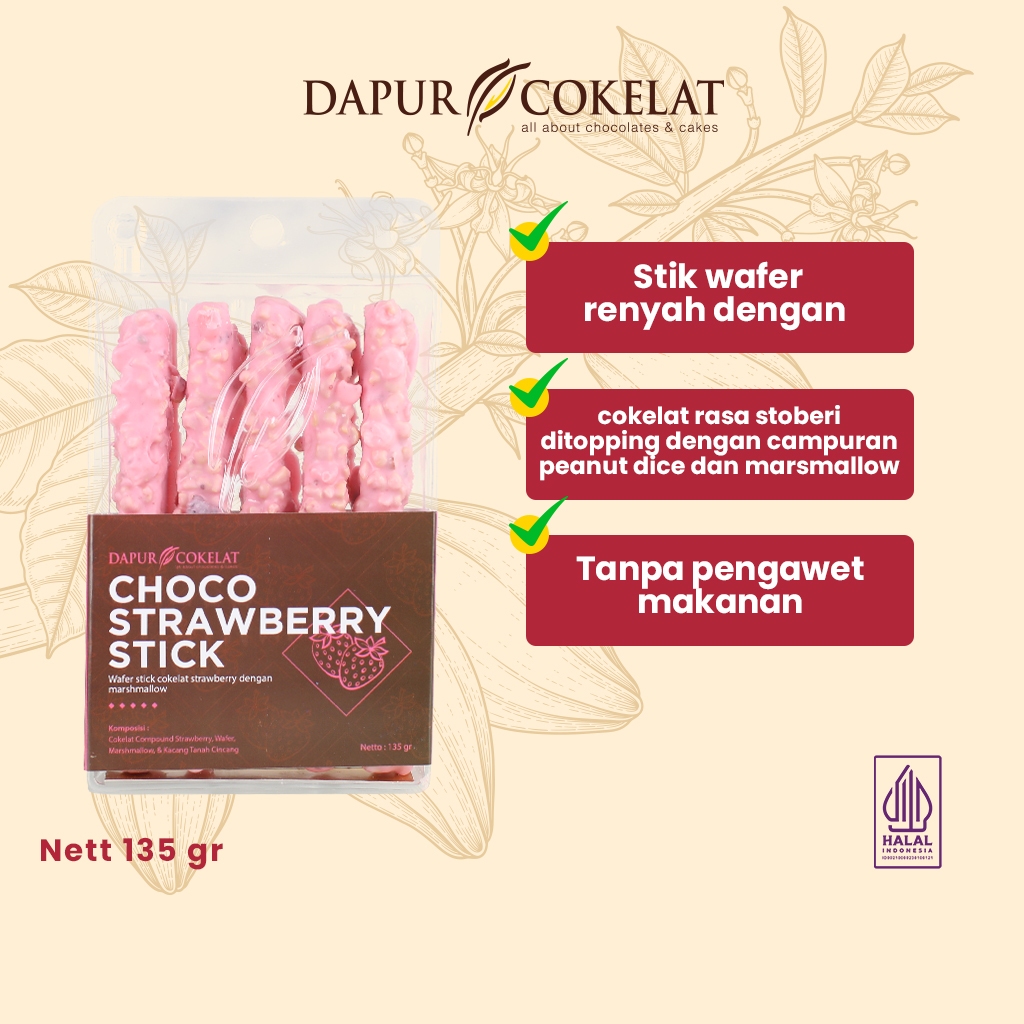 

DAPUR COKELAT - Choco Strawberry Stick | Cemilan Biscuit Wafer Coklat Sehat Tanpa Pengawet