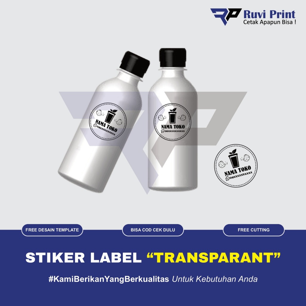 

CETAK STICKER TRANSPARAN ! STIKER VINYL GLOSY TRANSPARAN ! TAHAN AIR DINGIN PANAS ! STIKER AIR BOTOL GELAS KEMASAN CUP