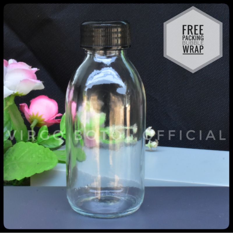 Botol Kaca 100ml Tutup Ulir Plastik Hitam