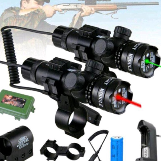 Terlaku,, *COD* Laser Senapan Nyala Hijau dan Merah - Scope Siang Malam Fullset - Laser Scope Pointe