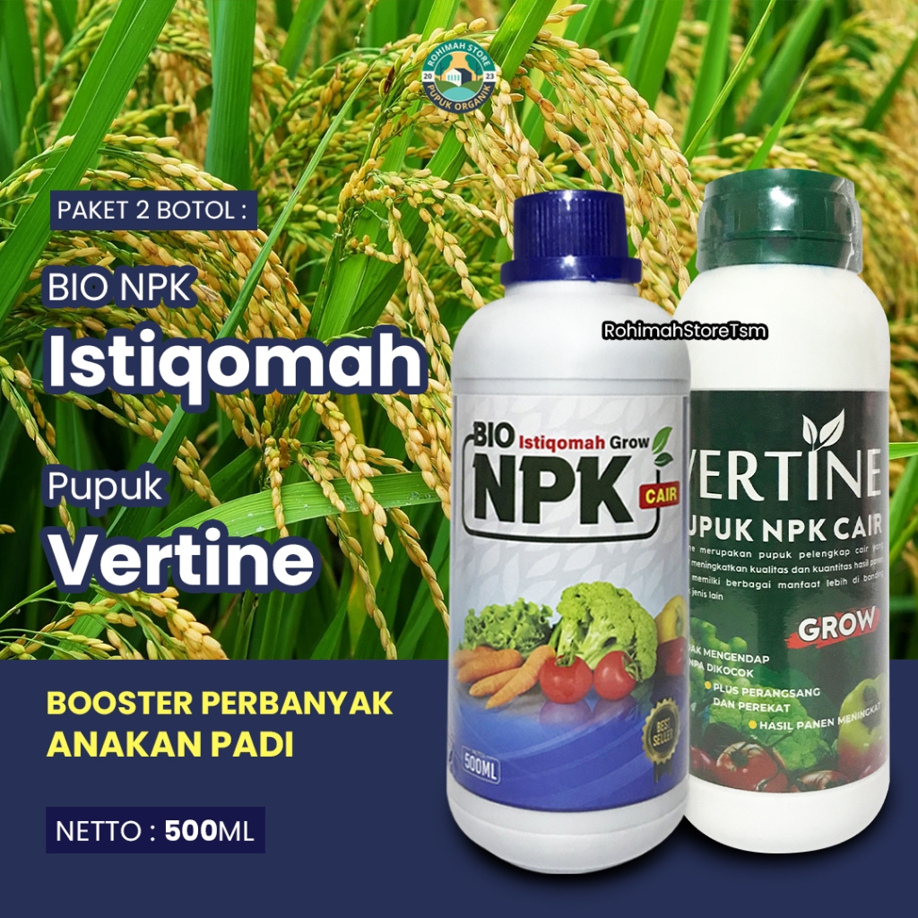 Paket 1 Botol BIO NPK ISTIQOMAH GROW & 1 BOTOL VERTI-GROW pupuk npk cair perbanyak anakan padi - pup