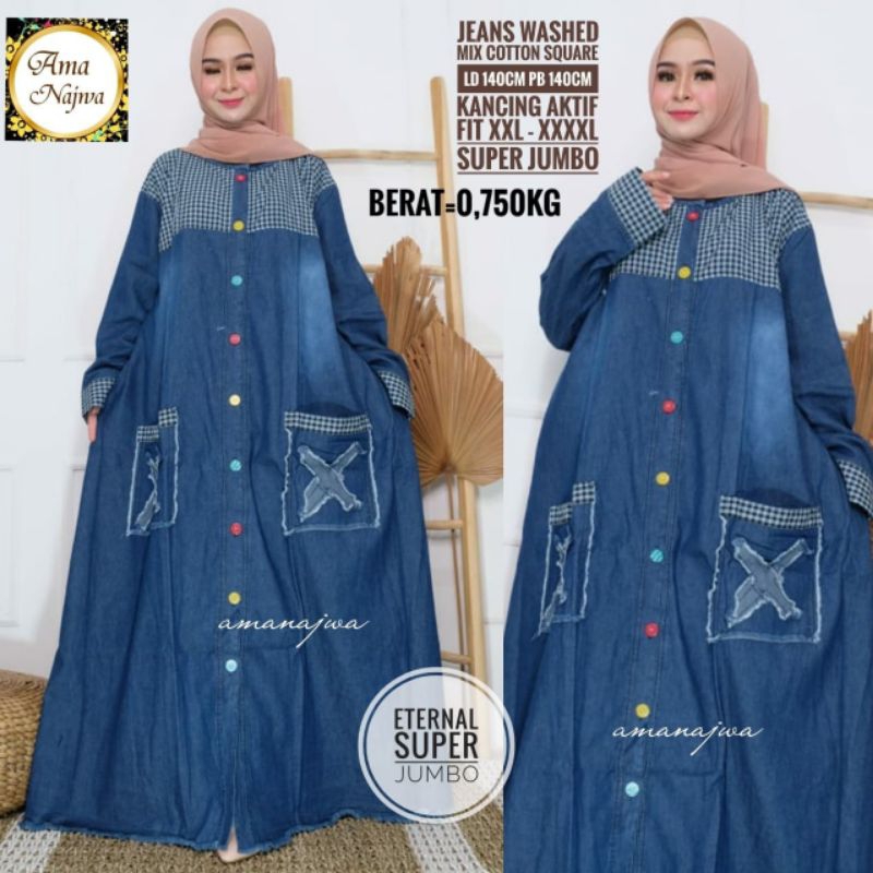 GAMIS WANITA SUPER JUMBO LD 140 cm INTERNAL SUJU GAMIS JEANS BY AMANAJWA
