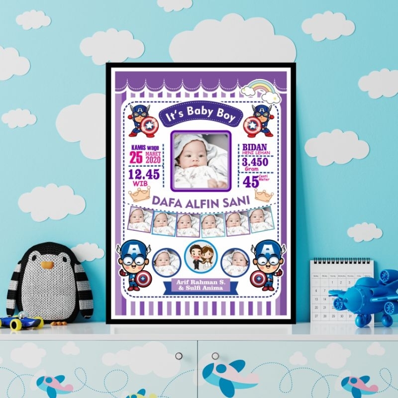 Cetak Biodata Bayi Uk 20x30|Bingkai Foto Kelahiran|Foto Data Kelahiran Anak