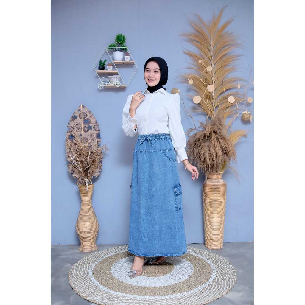 NAN-ROK JEANS SNOW KARGO WANITA MUSLIMAH PREMIUM//ROK JEANS WANITA //ROK JUMBO//ROK KARGO