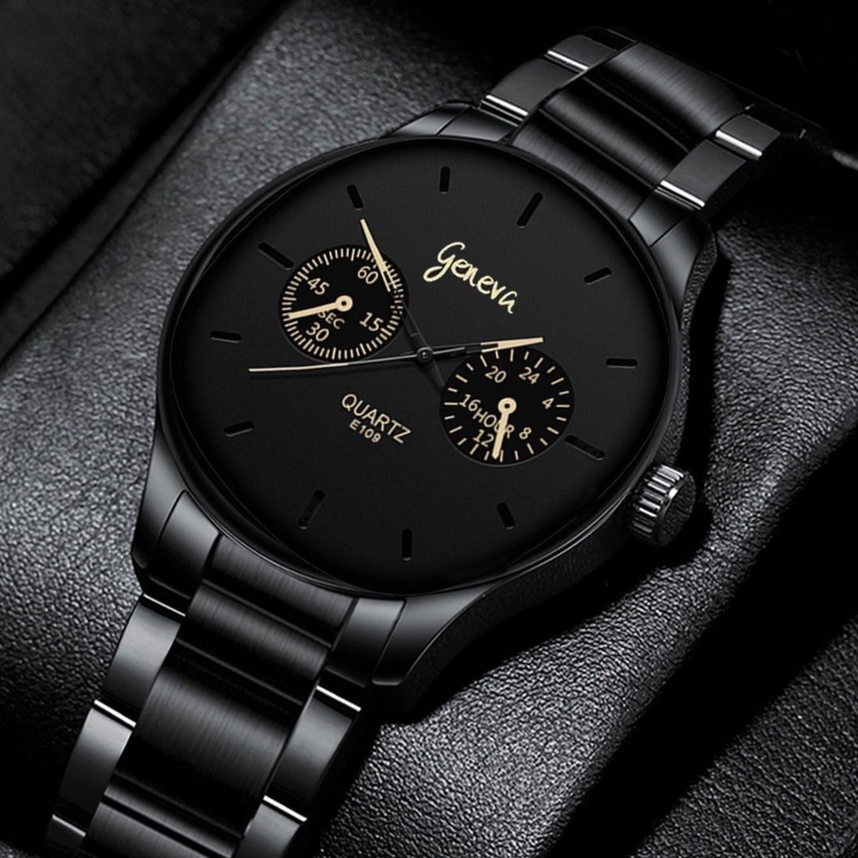 SANGCAKRA Jam Tangan Pria GENEVA Kasual Dial Tipis Quartz Analog Model Terbaru Stainless Steel Band 