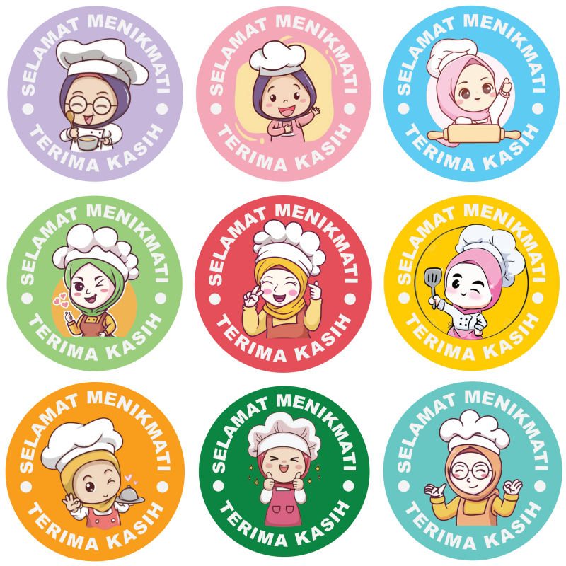 

Sticker Roll Tempat Makan Karakter Lucu 500 pcs 2.5 cm Stiker Selamat Makan Bulat Label Tempel - ST001