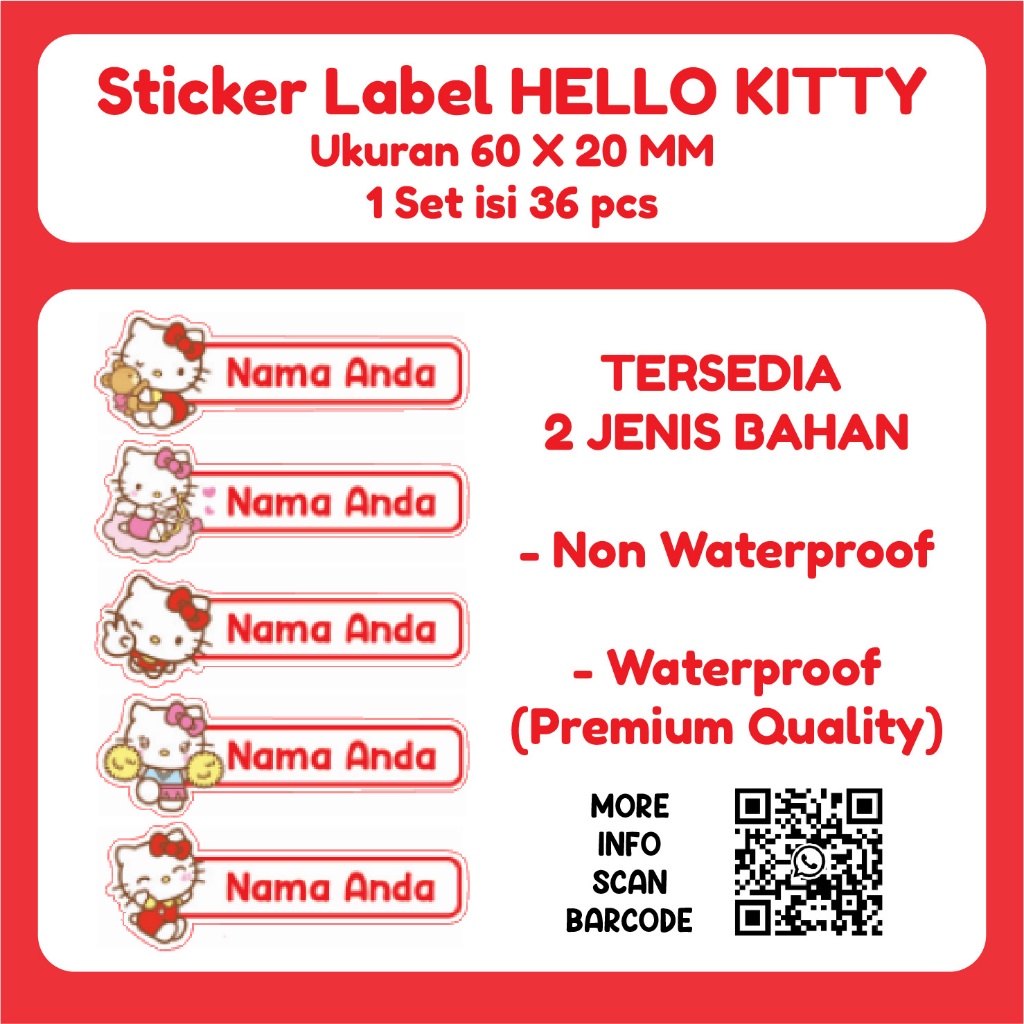 

STICKER LABEL CUSTOM HELLO KITTY SANRIO 60 X 20 MM - HELLO KITTY, NON WATERPROOF