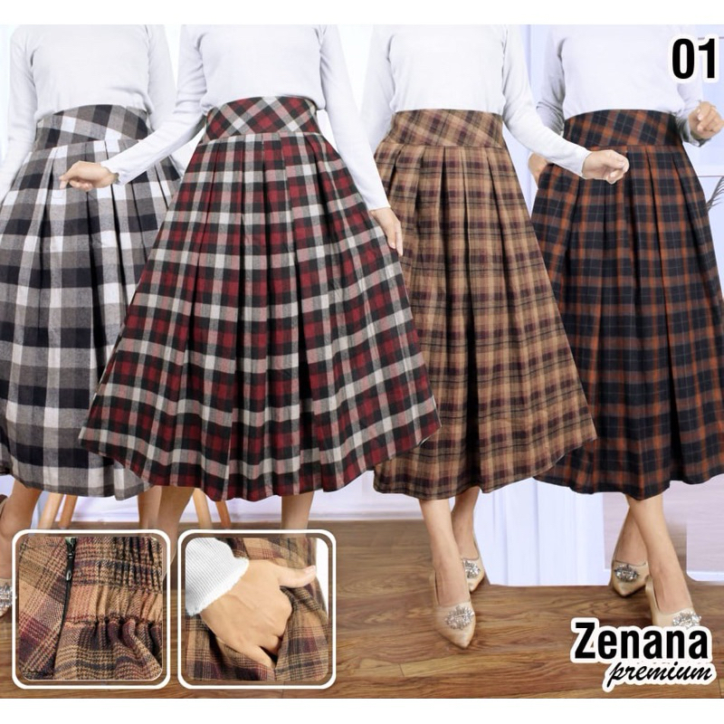 ROK 7/8 MIDI / ROK FLANEL KOTAK 7/8 / ROK WANITA KEKINIAN