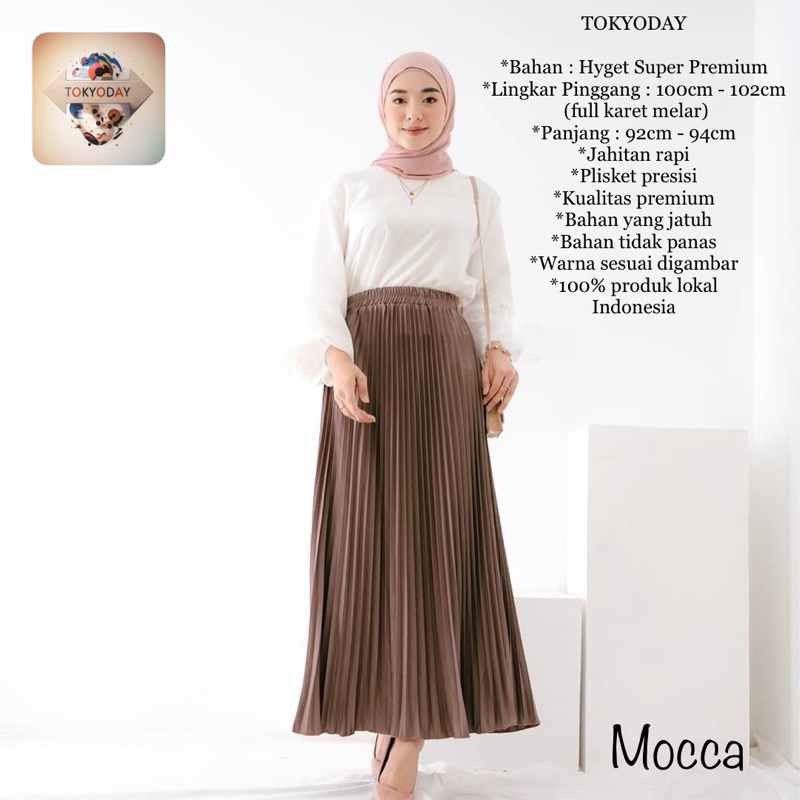 rok plisket premium termurah warna mocca