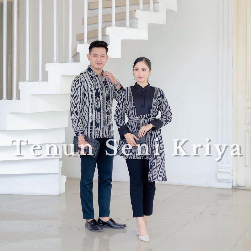 (READY STOK) set baju couple tenun kondangan - baju couple tenun prewedding - kemeja tenun & tunik t