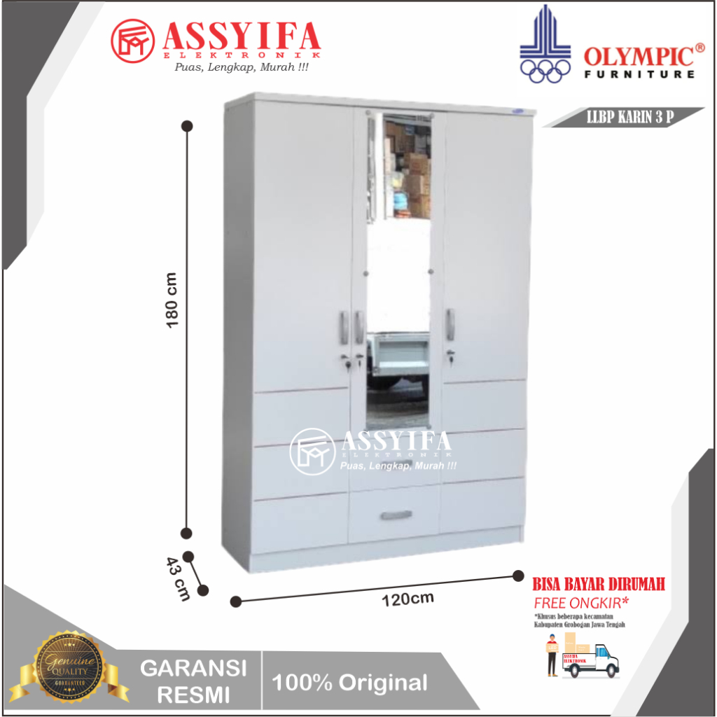 Lemari Pakaian 3 Pintu Modern Minimalis / Lemari Pakaian 3 Pintu Putih