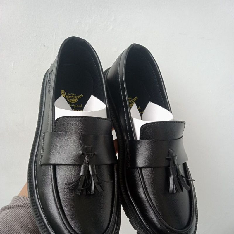 promo freebox sepatu pria casual slip on docmart,dr martin, loafers black smooth free box//sepatu