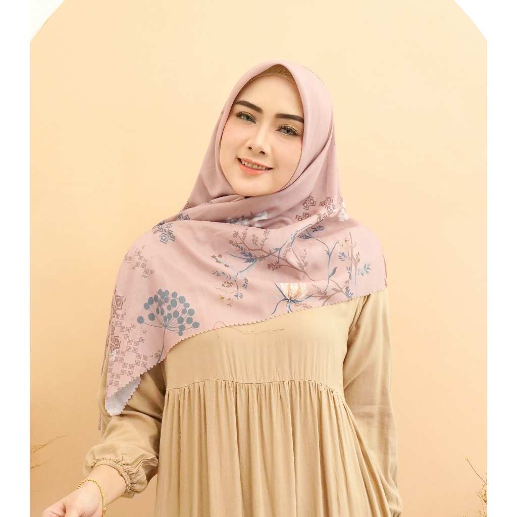 KENES SCARF - [KV9 Soft Pink] Hijab Kerudung Segiempat Voal Spesial Premium Motif Abstrack Flower So