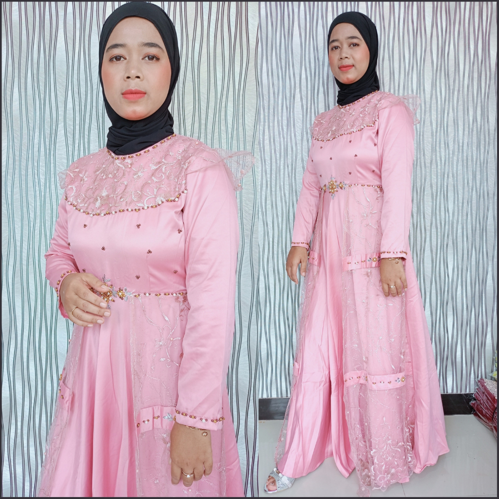 Dress Gamis Bordir Pesta Kondangan Brukat Brokat Tile Ibu Ibu