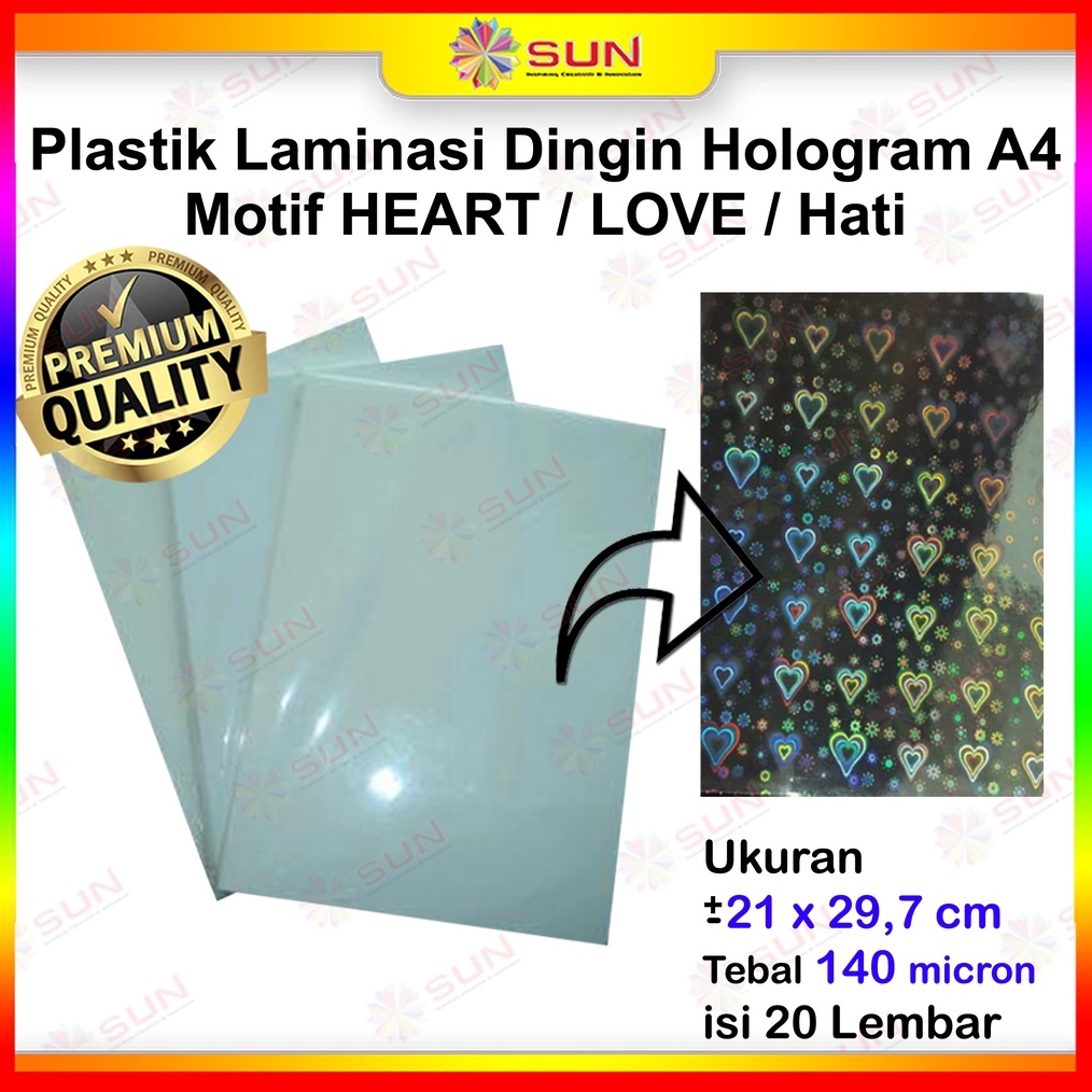 

✨Terbaru✨ Plastik Laminasi Dingin A4 Hologram - Love / Heart / Hati, Snow / Salju, Butterfly , Rainbow Colorful , Star / Bintang , Mozaik Glass , Bat , Grid , Small Bubble ( Pelindung Kertas Foto Polaroid Photocard Undangan ) 