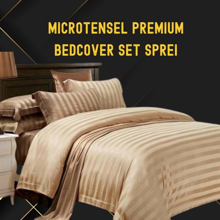 Recomended.. Bedcover set Sprei Mikro Tensel motif Salur Aneka Warna