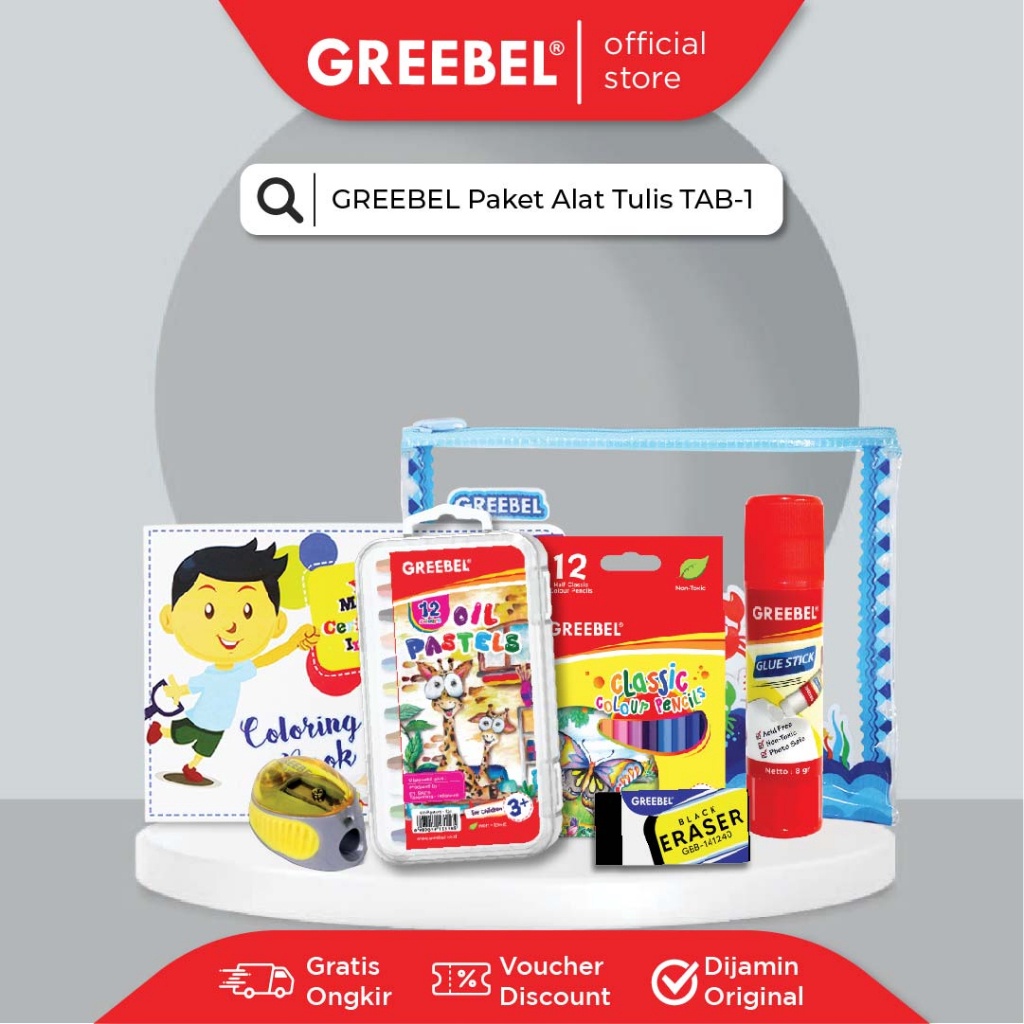 

✨SHOPEE MALL✨ GREEBEL Paket Alat Tulis TAB-1 /Stationary/Stationery Set alat tulis ATK krayon pensil warna pen penghapus anak !