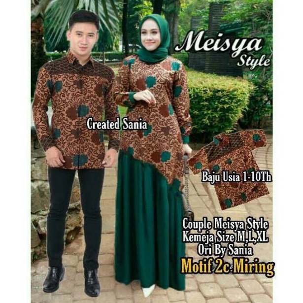 [⁑X16>] Gamis batik couple keluarga kombinasi polos motif pedati ijo [78]