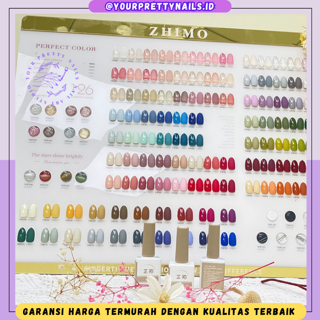 ZHIMO 126 COLORS 1 SET FREE DISPLAY COLOR DAN BASE TOP COAT / ZHIMO NAIL GEL POLISH KUTEK CAT KUKU U