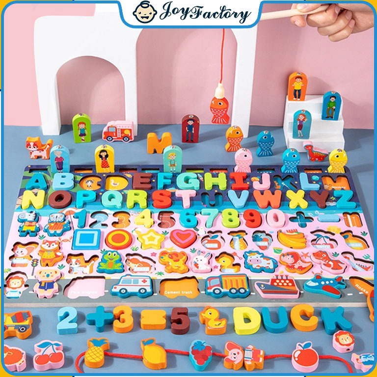 REKOMENDASI Mainan Edukasi 10 IN 1 Puzzle Kayu Anak Huruf dan Angka Pancing Ikan Montessori Wooden T