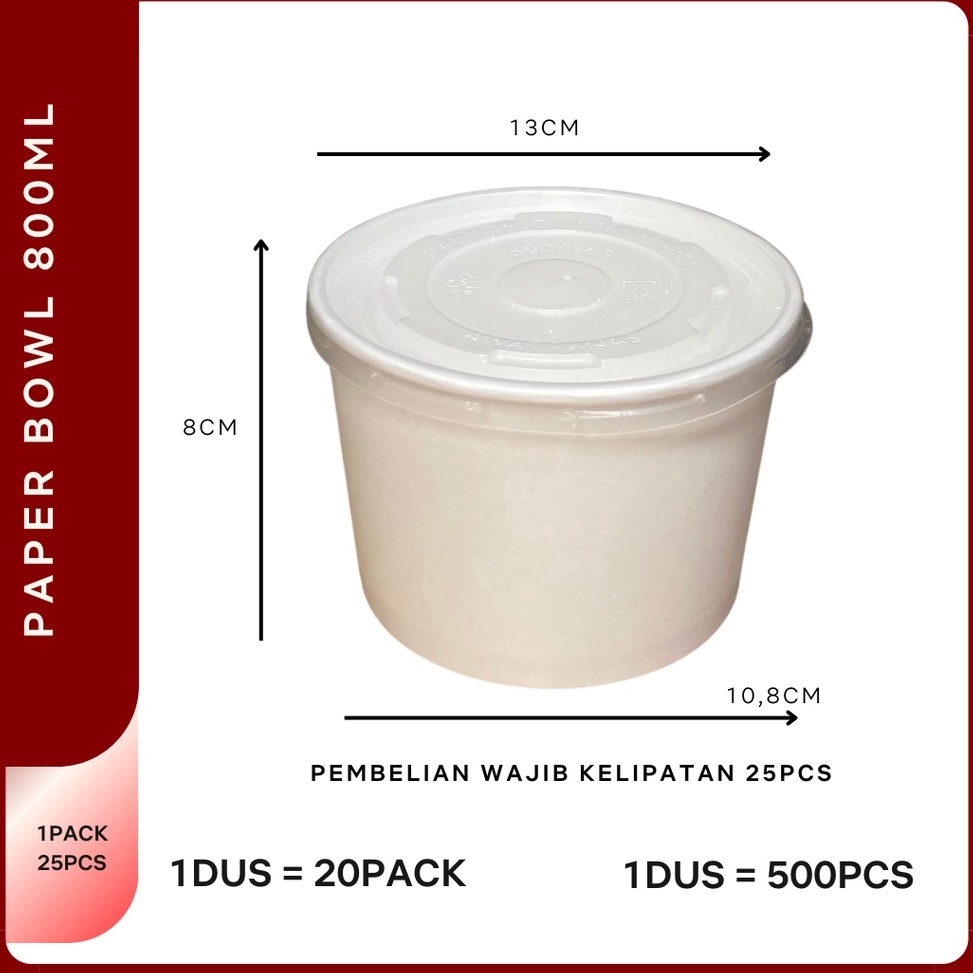 Chekout.. Paper Bowl 360ml /500ml /650ml /800ml /Rice Bowl /Tempat Nasi/BOWL+LID ISI 25 PCS