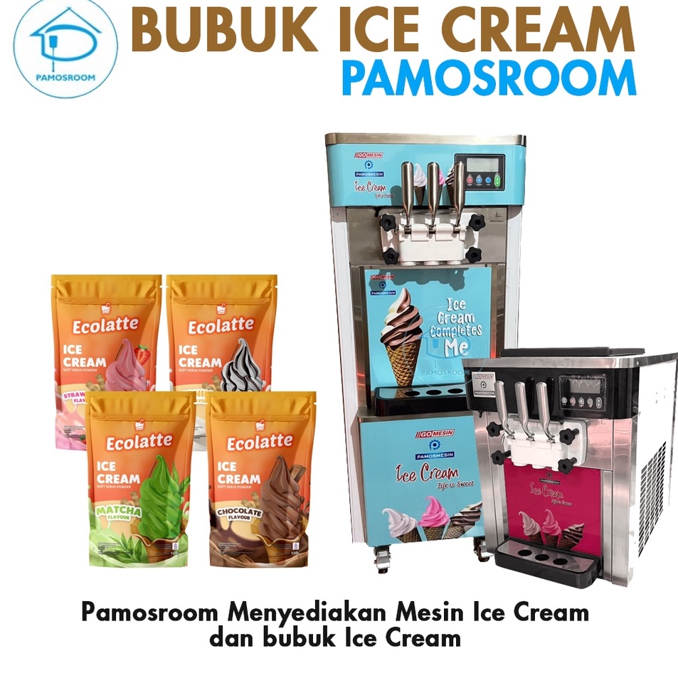 

Ecolatte Bubuk Ice Cream Soft Powder 500gr Bubuk Es Krim Vanilla Coklat Strawbery Mathca