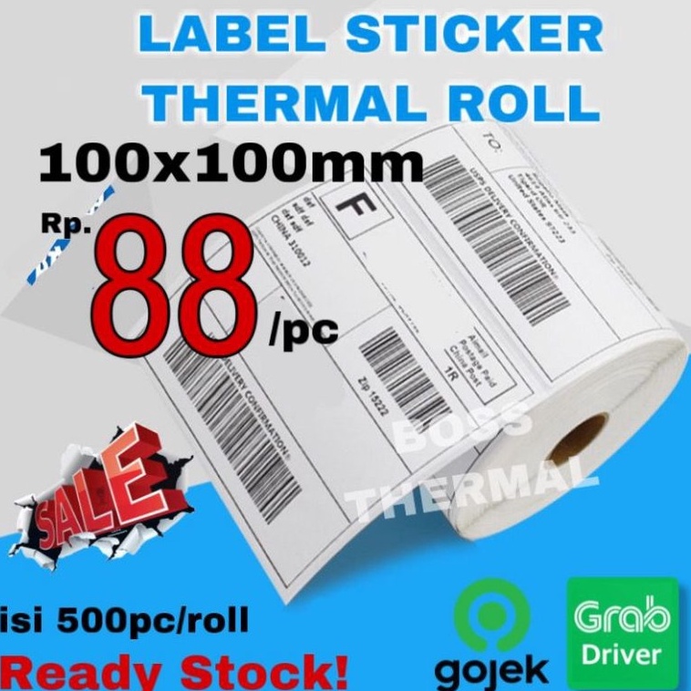 

KERTAS LABEL THERMAL 100x100 isi 500 STICKER BARCODE THERMAL 10X10
