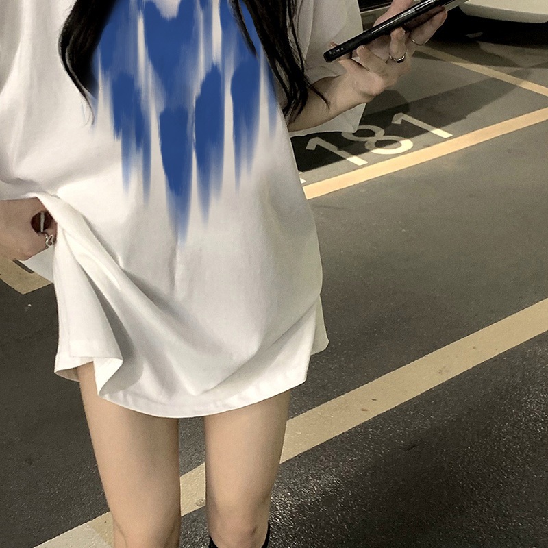 XIAOZHAINV t shirt blue heart  Street Style kaos oversize baju korean style wanita ootd A0207