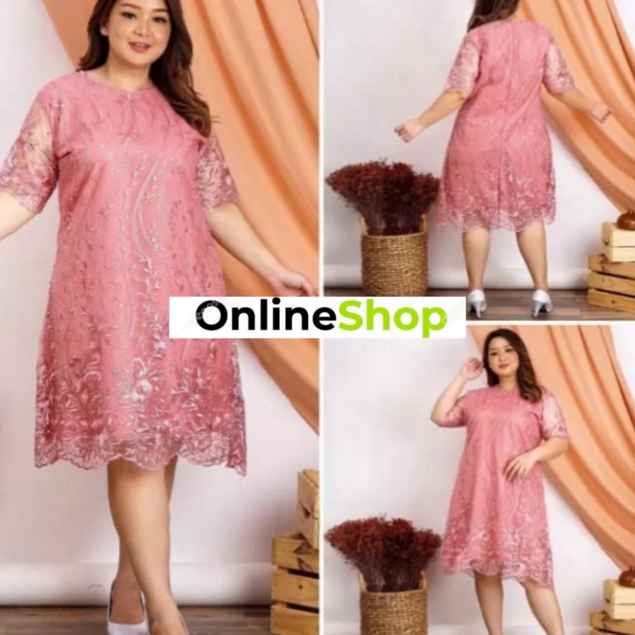 Diskon Dress Tile 3XL Bigsize Jumbo Brukat Tile Bordir Gliter IMLEK Tulle dress dada serut big size 