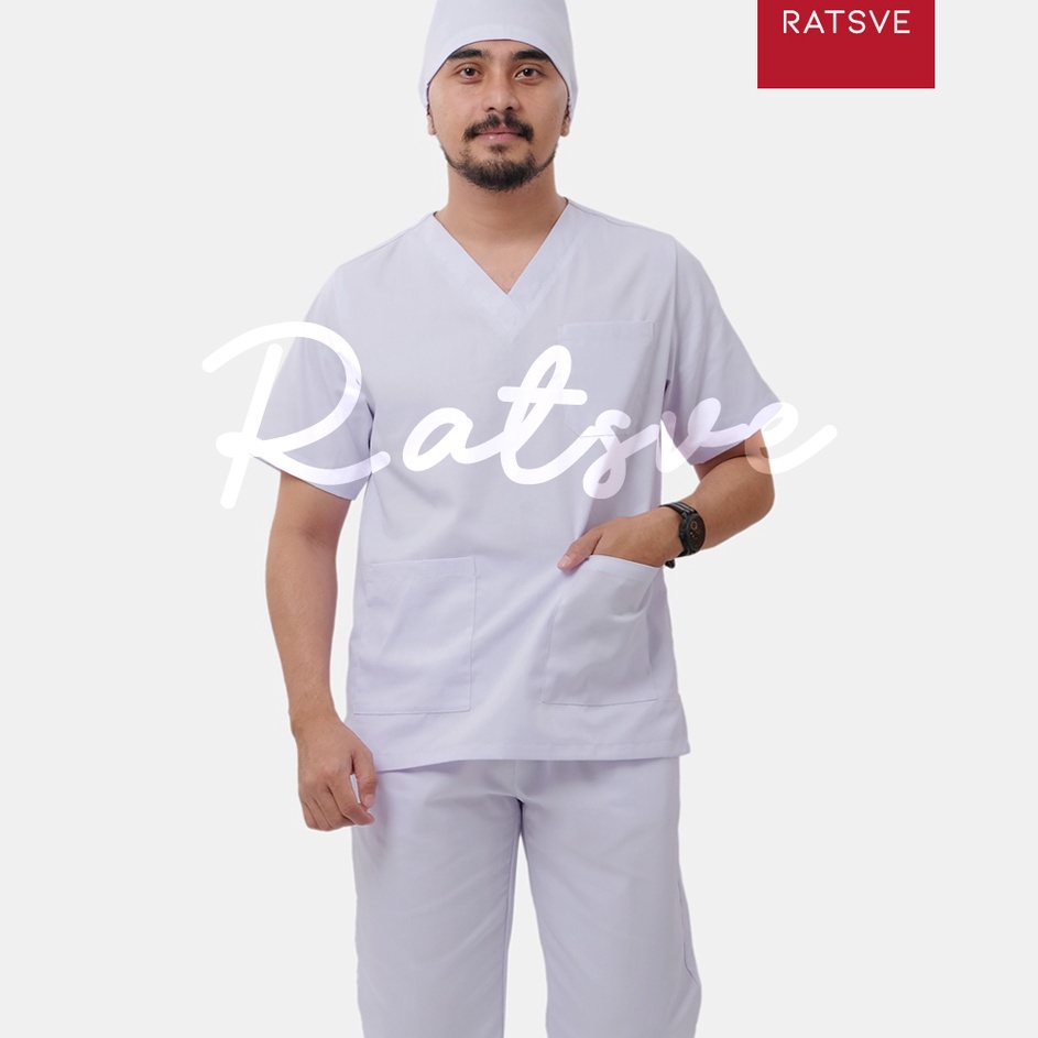 MQPX7010 [KODE 77] BAJU MEDIS OK / SCRUB DOKTER / BAJU JAGA PERAWAT LENGAN PENDEK WARNA PUTIH