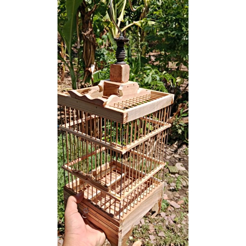 SANGKAR BURUNG KECIL KAYU JATI MINIMALIS PREMIUM UNTUK BURUNG PRENJAK COLIBRY