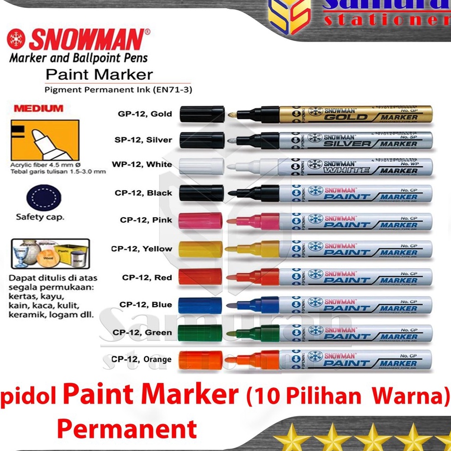 

Produk Spidol Paint Marker Snowman Permanent Besar 10 Warna - Emas Perak Putih Hitam Pink Kuning Merah Biru hijau Orange