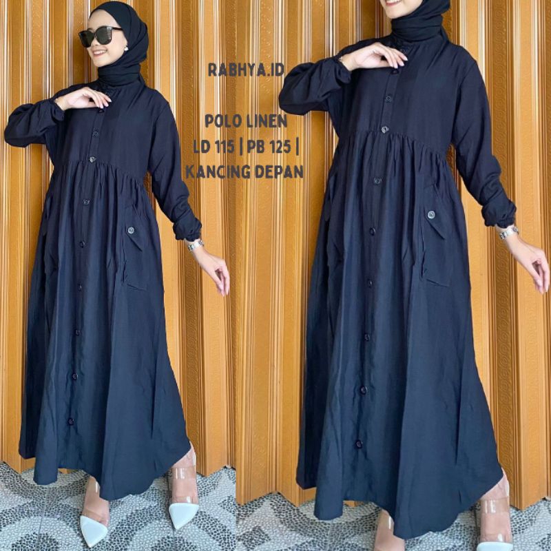 Gamis Midi Dress Bahan Polo Linen  / Gamis Wanita Midi Busui