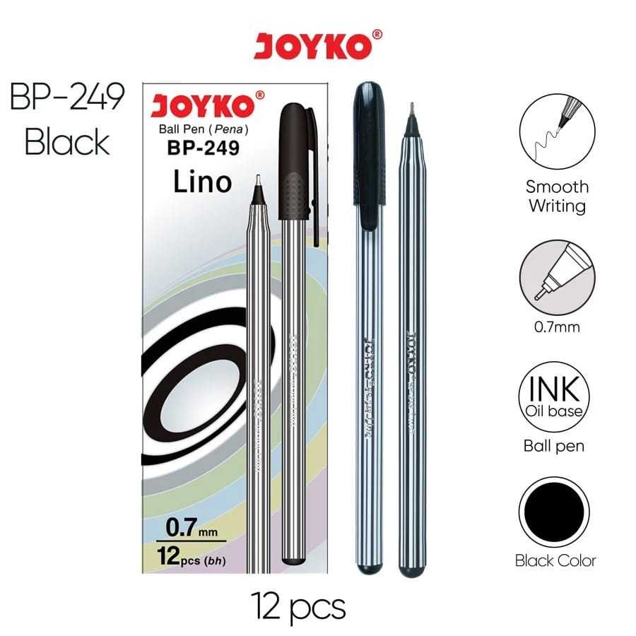 

Pulpen Merek Jokyo Ball Pen / Pulpen / Pena Joyko BP-249 / Lino / 0.7 mm HITAM