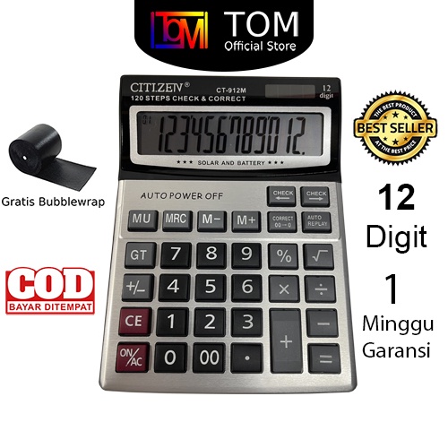 

✨STAR✨ Kalkulator CT-912M 12 Digit - Calculator Check Dual 2 Power murah