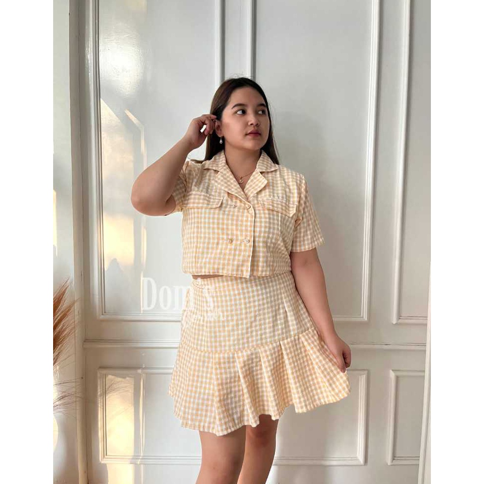 Klaim promo Domscorner - Ha yoon set - set ala korea - pleats skort - rok tenis - rok celana - mini 