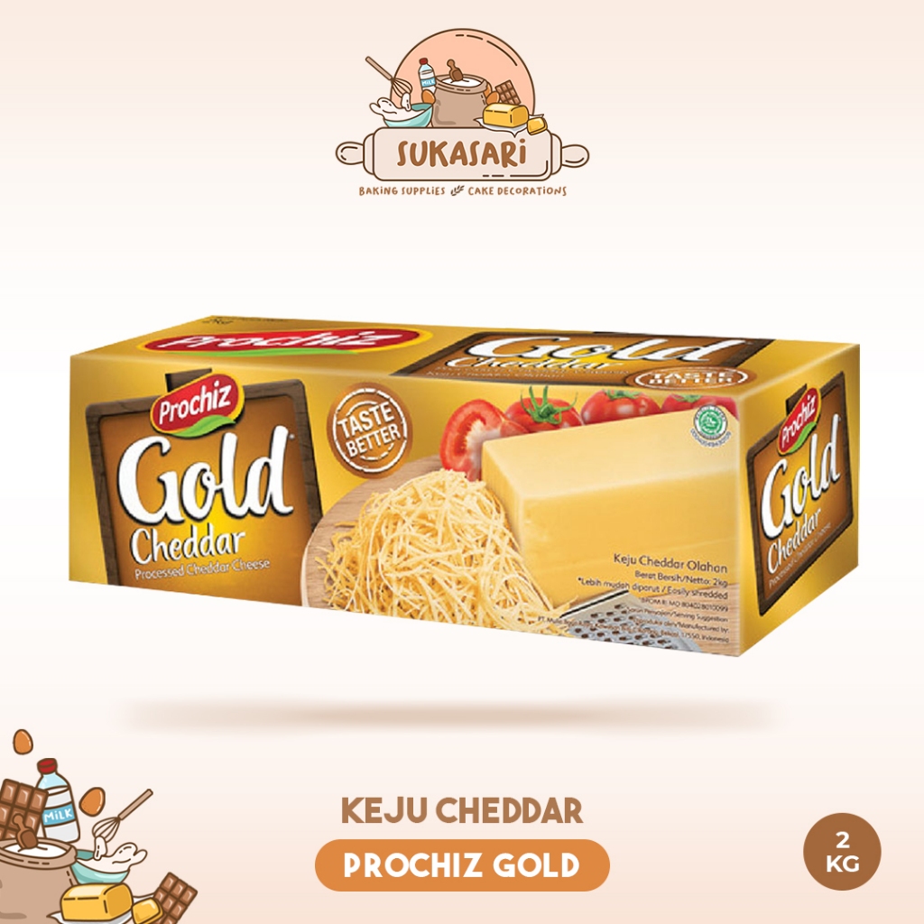 

Sukasari - Keju Cheddar Prochiz Gold 2kg / Keju Cheddar Kiloan / Prochiz Gold Cheddar Olahan