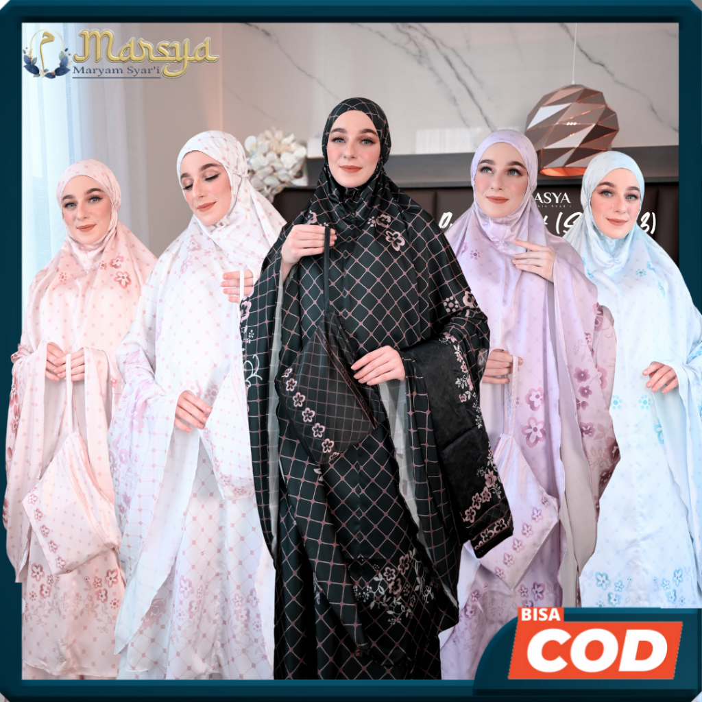 Mukena Mewah Prayer Set Armani Silk Warna Putih - Hitam - Taro - Broken White - Biru Muda - Black - 