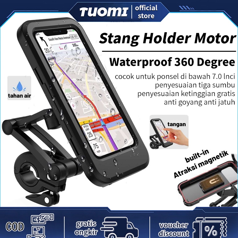 REKOMENDASI Tuomi-（COD）stang holder motor/holder stang motor/waterproof 360 degree/ phone holder/pho