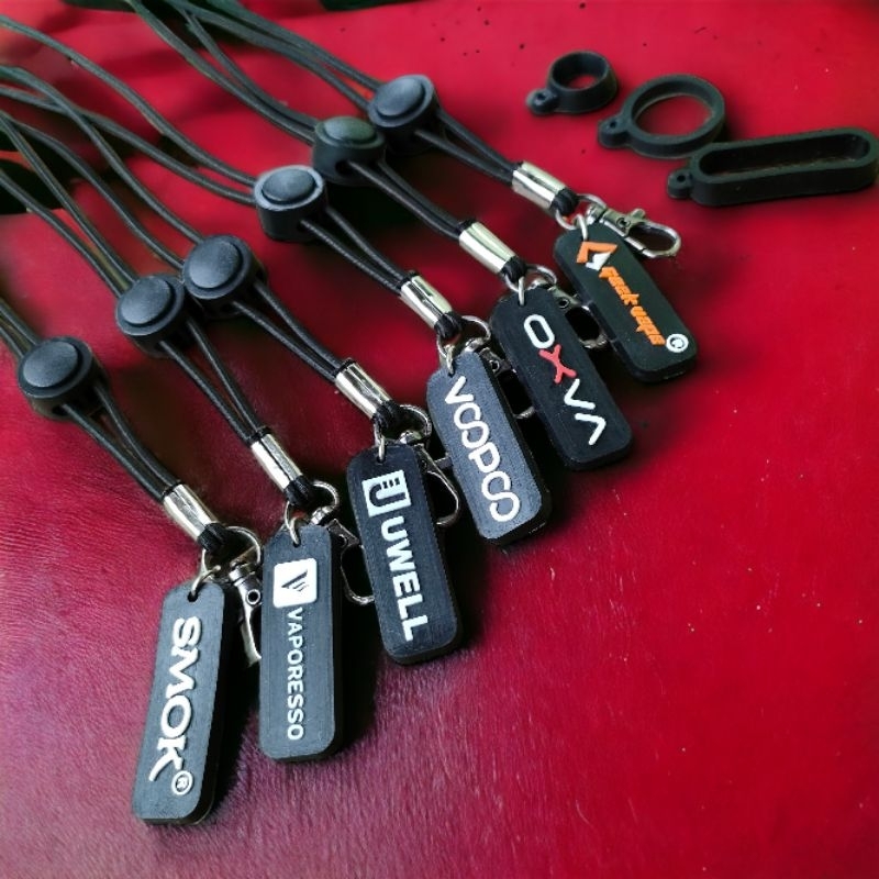 

LANDEZ - Lanyard tali gantungan elastis simpel full black plus karet