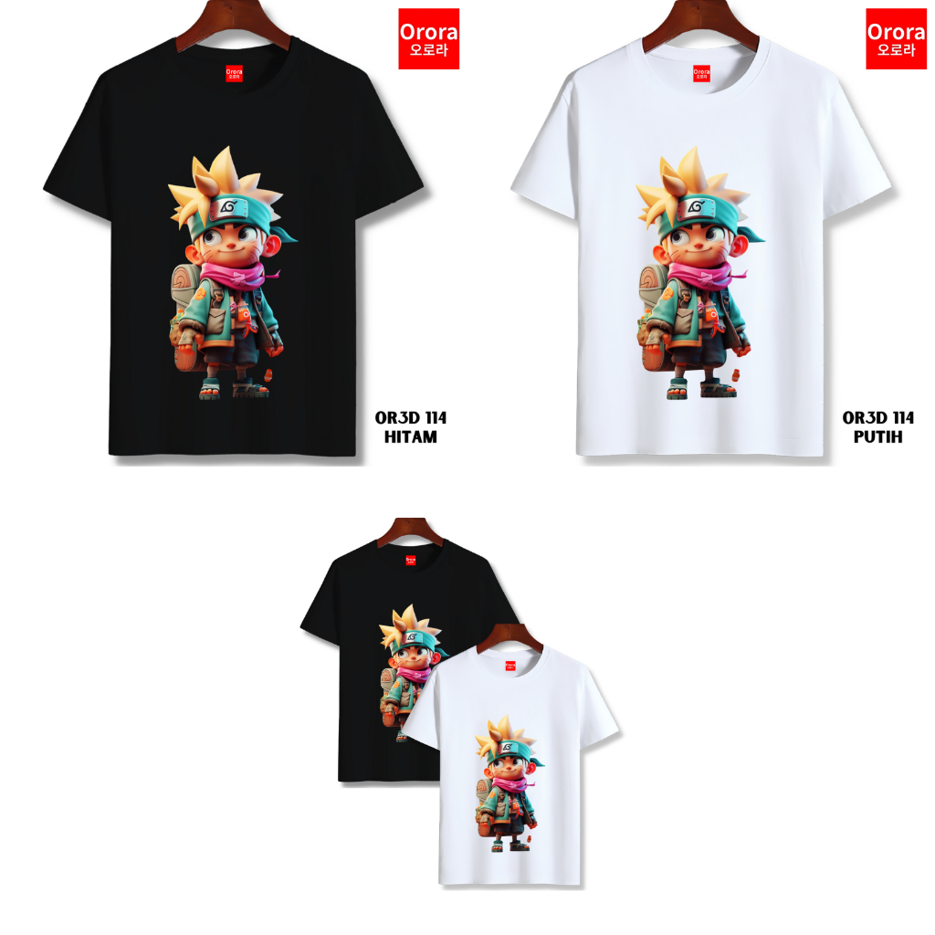 Orora Kaos Anime Naruto AI 3D Baju Pria Distro - Baju Atasan Sablon High Quality Pria Warna Hitam Putih Ukuran S M L XL XXL XXXL keren Original or3d 114-1