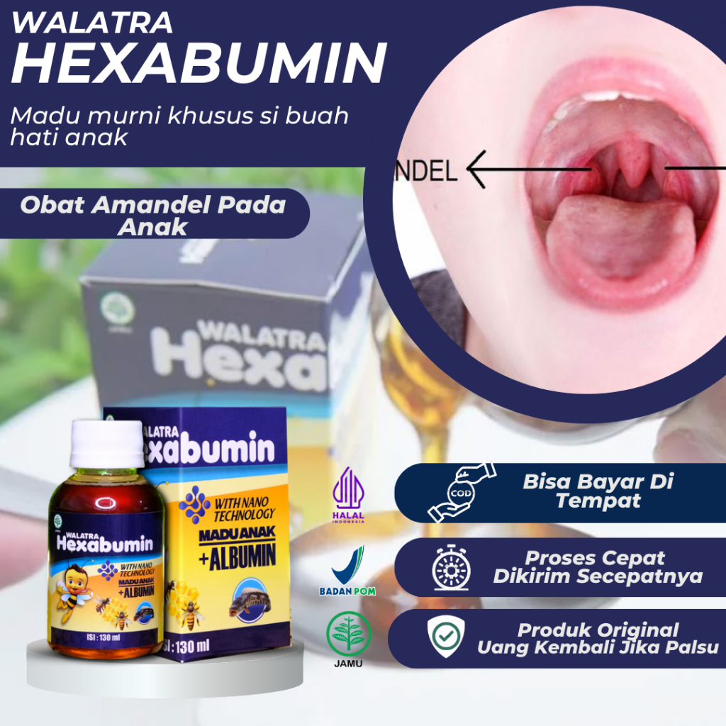 Hexabumin Madu Anak - Obat Amandel Anak, Radang Tenggorokan, Susah Menelan,  Mengecilkan Amandel Kro