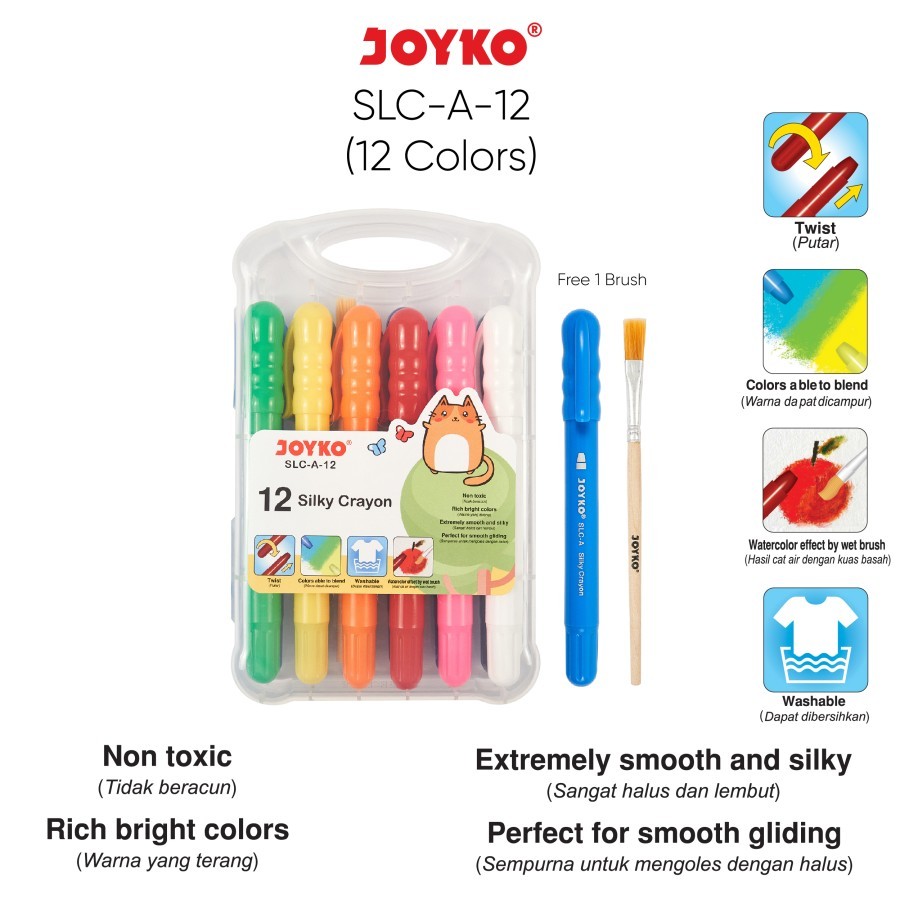 

Silky Crayon Krayon Halus Joyko SLC-A-12 Warna Colors