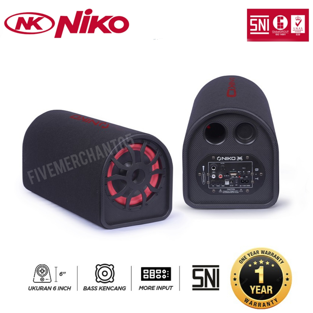 Speaker Portable Niko GL 6 Subwofer 6 Inch Mobil Tabung Bluetooth USB Portable Speaker Active Murah 